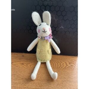 Artist Handmade Needle Felted Bunny Rabbit Girl Yellow Dress Flowers Easter Gift